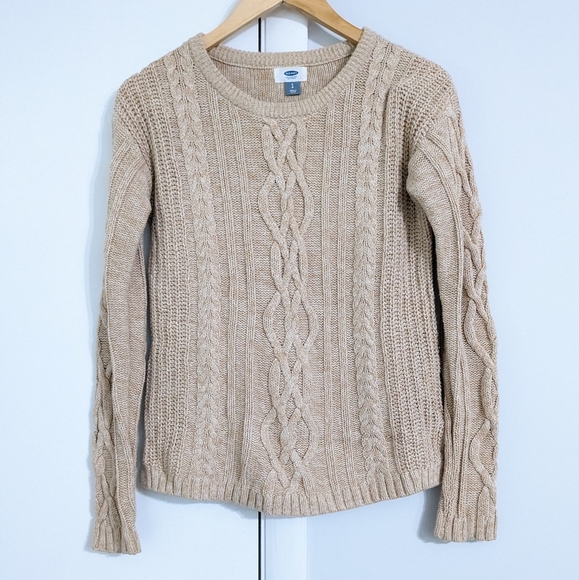 OLD NAVY Cable Long Sleeve Beige Brown Honey Tan Cotton Sweater Size Small - Picture 1 of 5
